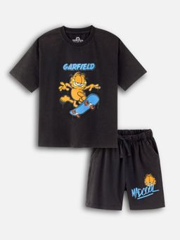 Napchief - Black Printed Oversized T-Shirt and Shorts