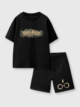 Napchief - Black Printed Oversized T-Shirt and Shorts