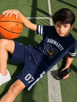 Napchief - Navy Blue Printed Relaxed T-Shirt and Shorts