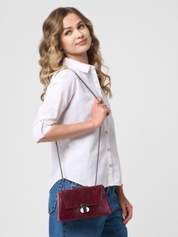 Caprese - Women Kreyaa Cherry Red Lacquer Medium Baguette Stylish Handbag