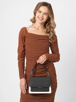 Caprese - Women Sierraa Black Medium Baguette Handbag with Detachable Strap