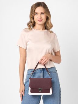 Caprese - Women Sierraa Burgundy Medium Baguette Handbag with Detachable Strap