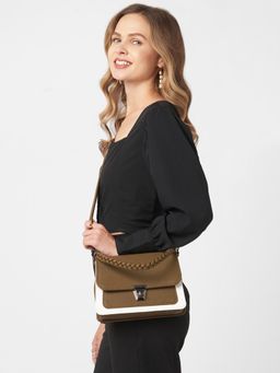 Caprese - Women Sierraa Tan Medium Baguette Handbag with Detachable Strap