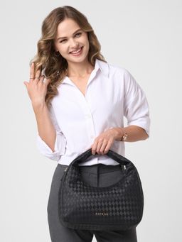 Caprese - Women Maddy Black Medium Textured Handbag with Detachable Strap