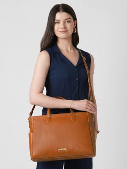 Caprese - Women Bow Tan 15.6 Inch Large Laptop Bag with Detachable Strap