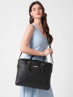 Caprese - Women Sasha Black 15.6 Inch Large Laptop Bag with Detachable Strap