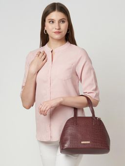 Caprese - Women Basil Cherry Burgundy Medium Satchel Bag with Detachable Strap