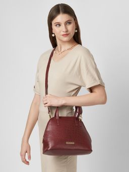 Caprese - Women Basil Cherry Burgundy Small Satchel Bag with Detachable Strap