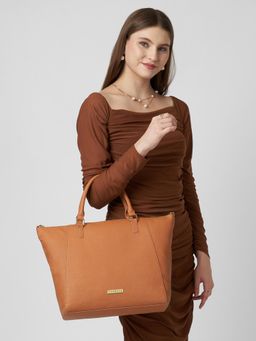 Caprese - Women Foxtail Tan Large Satchel Bag with Detachable Strap