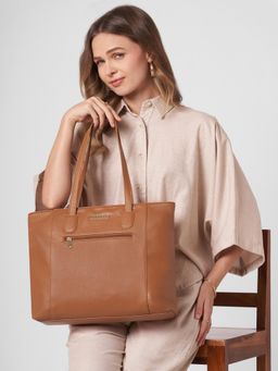 Caprese - Women Bertha Tan 16 Inch Laptop Compatible Large Tote Bag