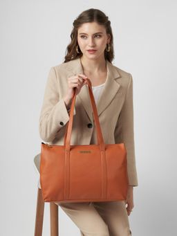 Caprese - Women Crystal Tan 15.6-Inch Laptop Compatible Large Tote Bag