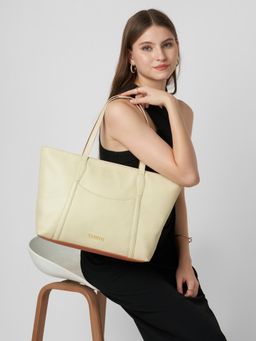 Caprese - Women Jimny Horizontal Beige 16 Inch Laptop Compatible Large Tote Bag