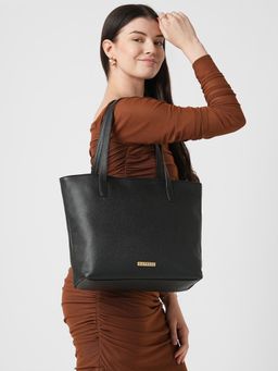 Caprese - Women Tarry Black 15.6 Inch Laptop Compatible Large Tote Bag