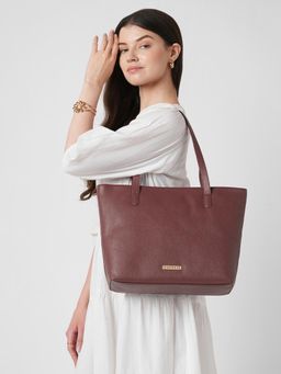 Caprese - Women Tarry Cherry Burgundy 15.6 Inch Laptop Compatible Large Tote Bag