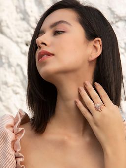 Priyaasi - Contemporary Pink American Diamond Rose Gold Floral Ring