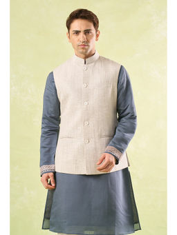 RNG Safawala - White Textured Nehru Jacket