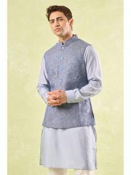 RNG Safawala - Blue Tweed Textured Nehru Jacket