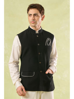 RNG Safawala - Black Pipen Nehru Jacket