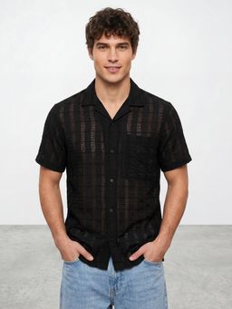 R&B - Black Textured Relaxed Shirt