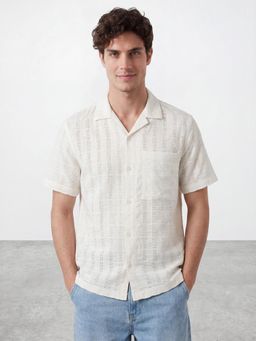 R&B - Cream Textured Relaxed Shirt
