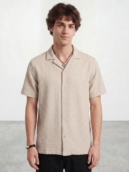 R&B - Beige Textured Regular Shirt