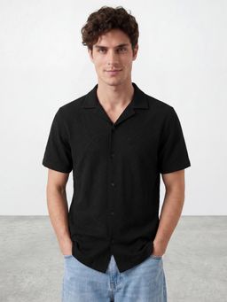 R&B - Black Textured Regular Shirt