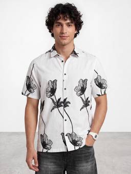 R&B - White Floral Relaxed Shirt