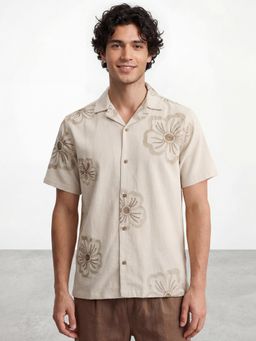R&B - Beige Floral Relaxed Shirt