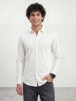 R&B - White Solid/Plain Regular Shirt