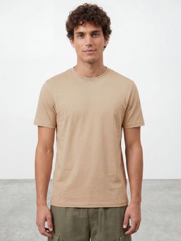 R&B - Beige Solid/Plain Regular T-Shirt