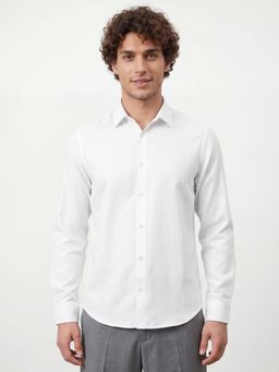 R&B - White Solid/Plain Regular Shirt
