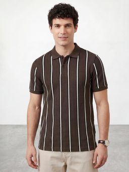 R&B - Brown Stripes Regular Polo T-Shirt