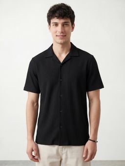 R&B - Black Textured Regular Shirt