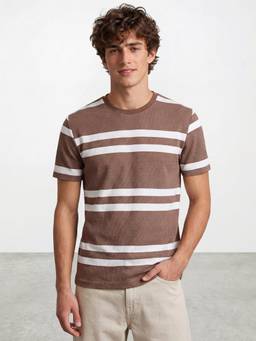 R&B - Beige Stripes Regular T-Shirt