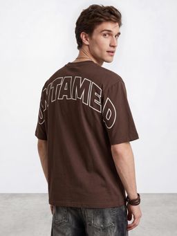 R&B - Brown Typography Oversized T-Shirt