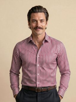 THE FORMAL CLUB - Burgundy Stripes Regular Formal Shirt