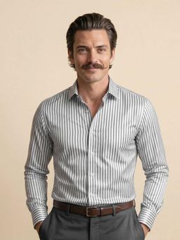 THE FORMAL CLUB - Grey Stripes Regular Formal Shirt