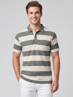 Charagh Din - Grey Stripes Regular Polo T-Shirt