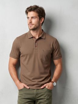 Charagh Din - Brown Textured Regular Polo T-Shirt