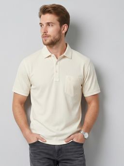 Charagh Din - Cream Textured Regular Polo T-Shirt