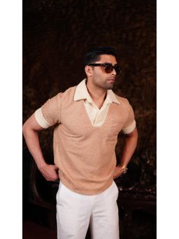 Dressjet - Brown Self Design Regular Polo T-Shirt