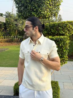 Dressjet - Cream Textured Regular Polo T-Shirt