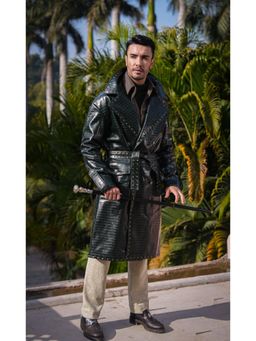 Dressjet - Black Self Design Regular Overcoat