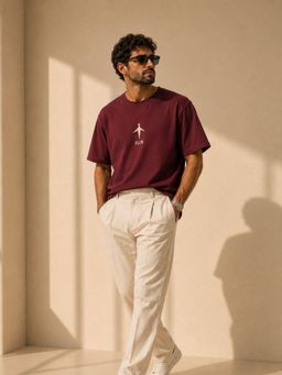 FLCN - Maroon Solid/Plain Boxy T-Shirt
