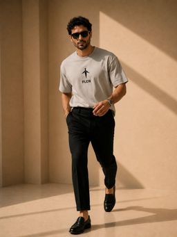 FLCN - Grey Solid/Plain Boxy T-Shirt