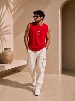 FLCN - Red Solid/Plain Boxy Tank Top