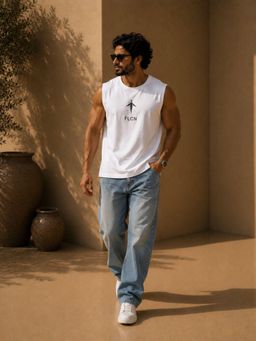 FLCN - White Solid/Plain Boxy Tank Top