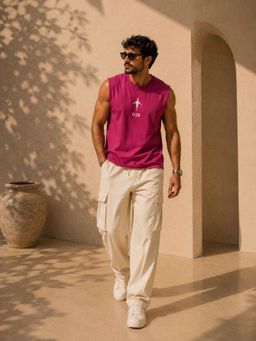 FLCN - Magenta Solid/Plain Boxy Tank Top