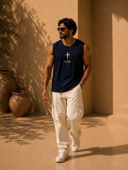FLCN - Navy Blue Solid/Plain Boxy Tank Top