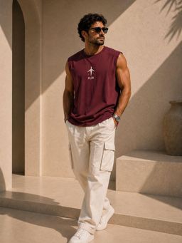 FLCN - Maroon Solid/Plain Boxy Tank Top